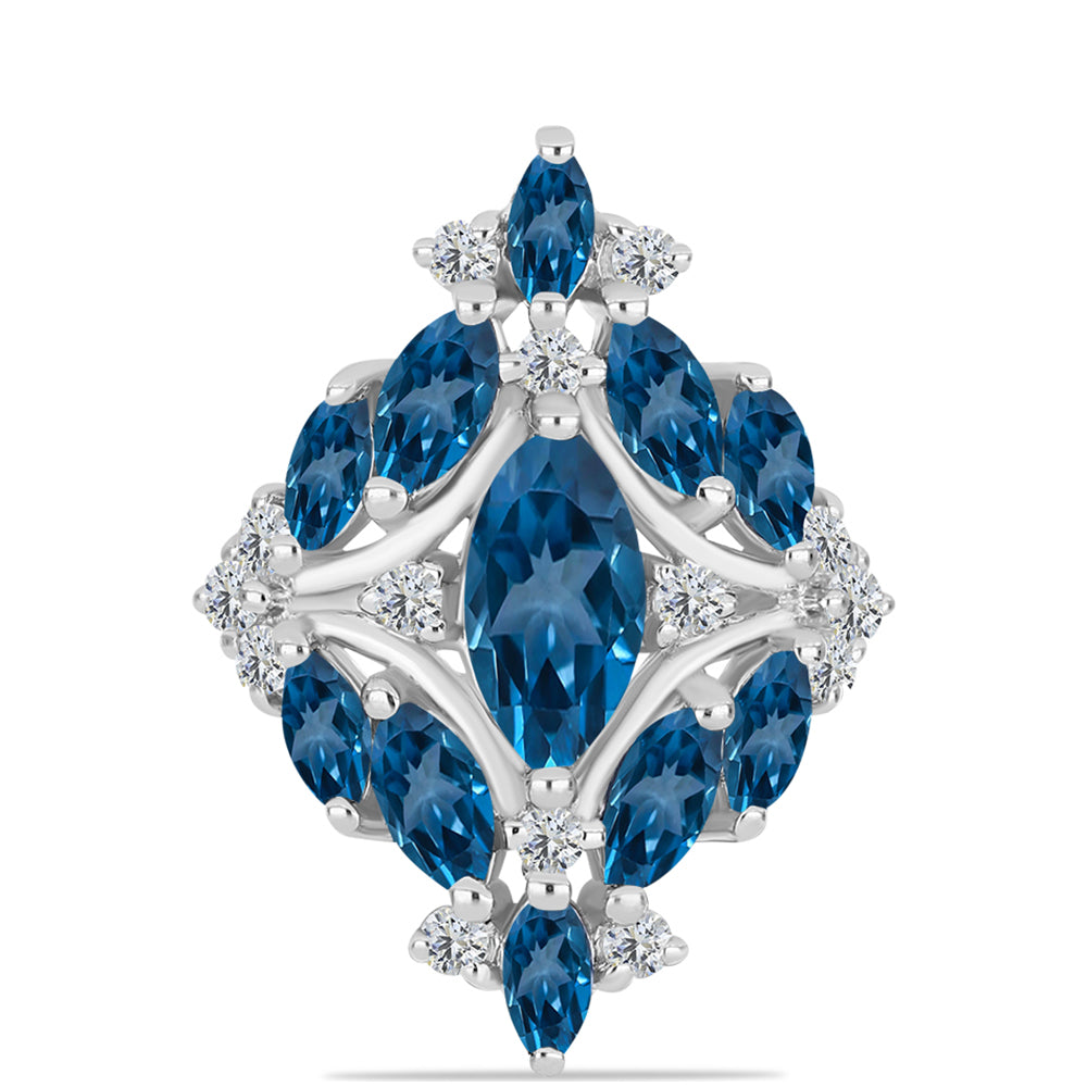 Inel din Argint 925 ( 4.5 grame ) cu Topaz Albastru ”Londra” și Topaz Alb 3.96 Carate