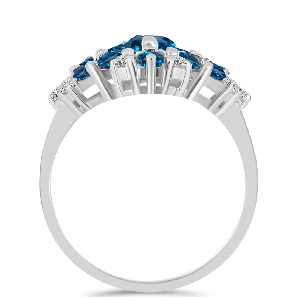 Inel din Argint 925 ( 4.5 grame ) cu Topaz Albastru ”Londra” și Topaz Alb 3.96 Carate 2 