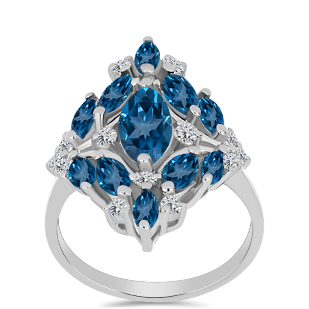 Inel din Argint 925 ( 4.5 grame ) cu Topaz Albastru ”Londra” și Topaz Alb 3.96 Carate