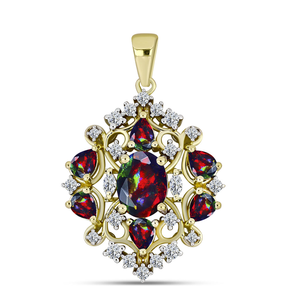 Pandantiv din Argint 925 Placat cu Aur ( 3.17 grame ) cu Opal Etiopian Negru Lega Dembi și Topaz Alb 1.73 Carate 1 