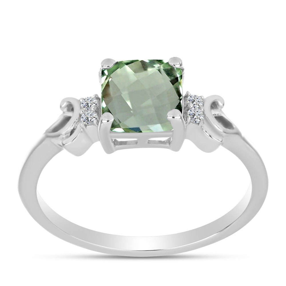 Inel din Argint 925 ( 2.2 grame ) cu Ametist Verde și Topaz Alb 1.62 Carate