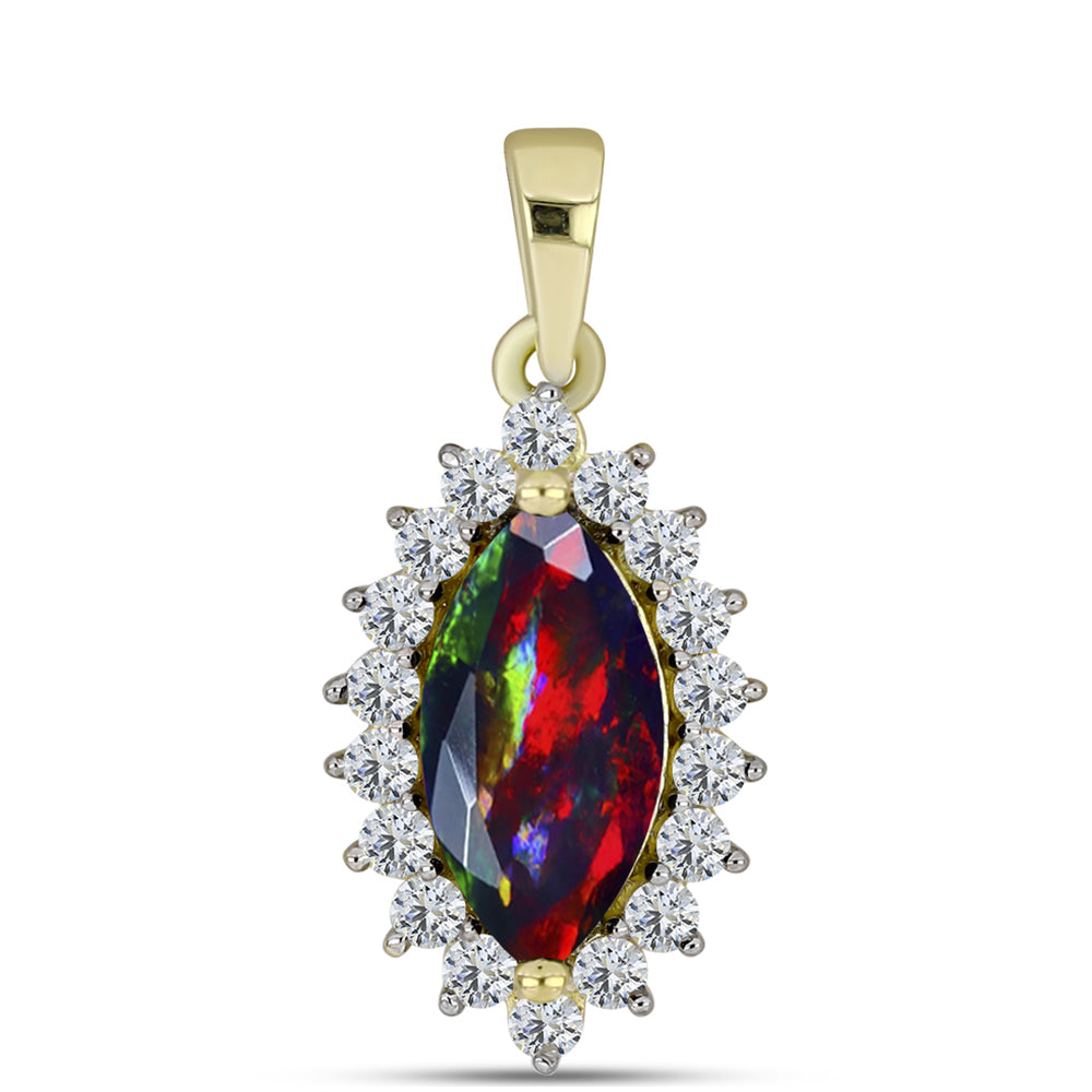 Pandantiv din Argint 925 Placat cu Aur ( 1.5 grame ) cu Opal Etiopian Negru Lega Dembi și Topaz Alb 1.52 Carate 1 