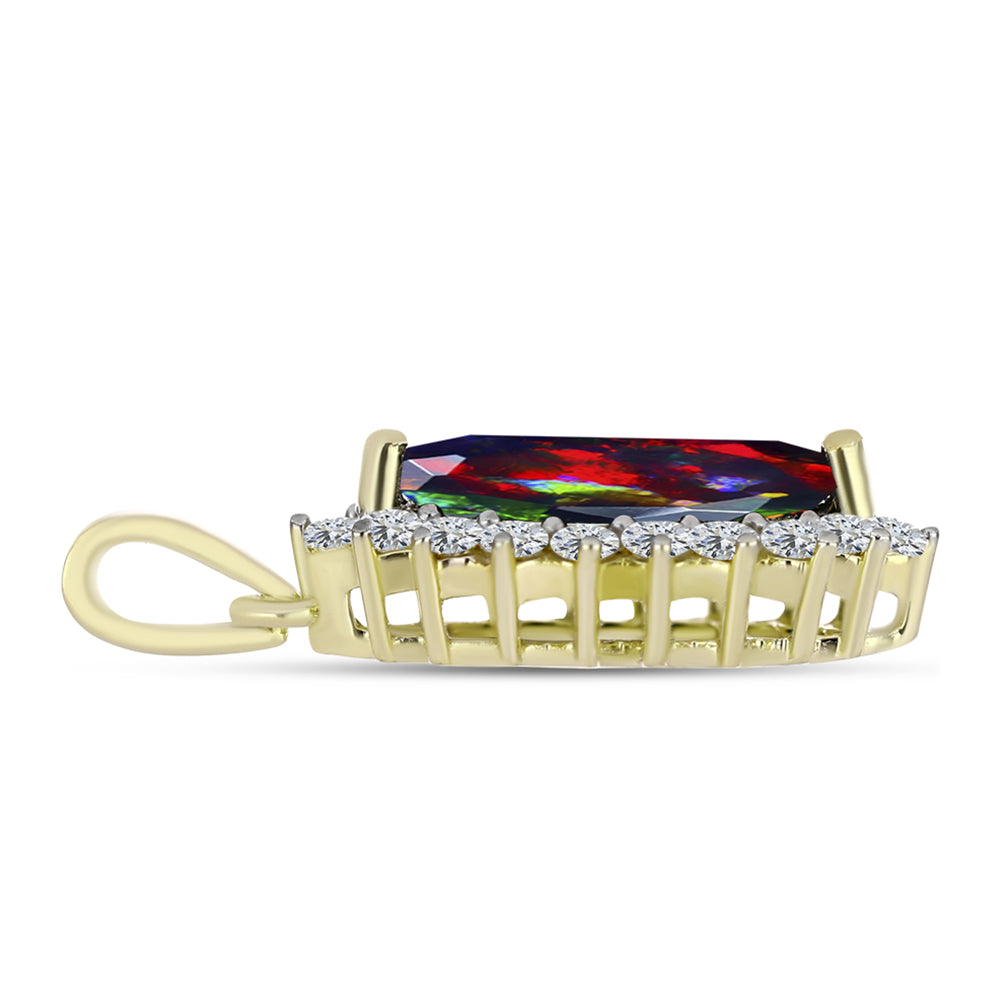 Pandantiv din Argint 925 Placat cu Aur ( 1.5 grame ) cu Opal Etiopian Negru Lega Dembi și Topaz Alb 1.52 Carate 2 