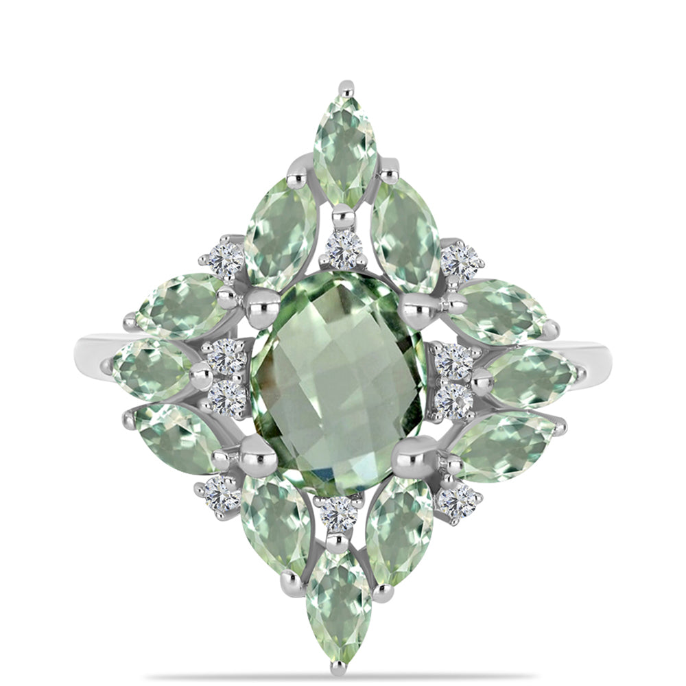 Inel din Argint 925 ( 3.29 grame ) cu Ametist Verde și Topaz Alb 3.52 Carate 1 