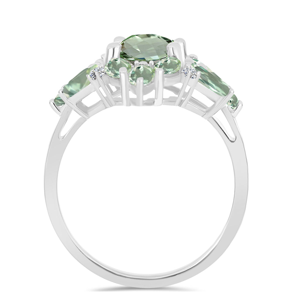 Inel din Argint 925 ( 3.29 grame ) cu Ametist Verde și Topaz Alb 3.52 Carate