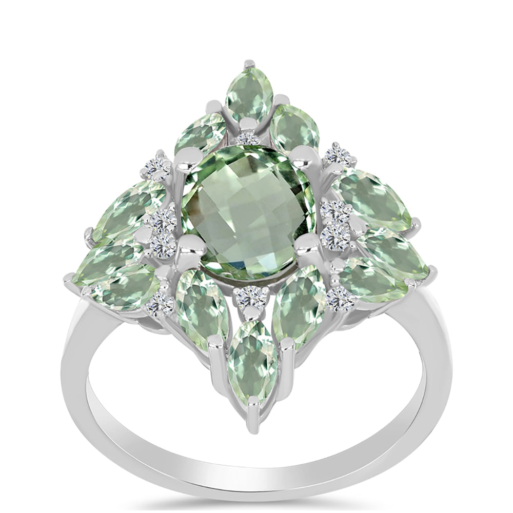 Inel din Argint 925 ( 3.29 grame ) cu Ametist Verde și Topaz Alb 3.52 Carate