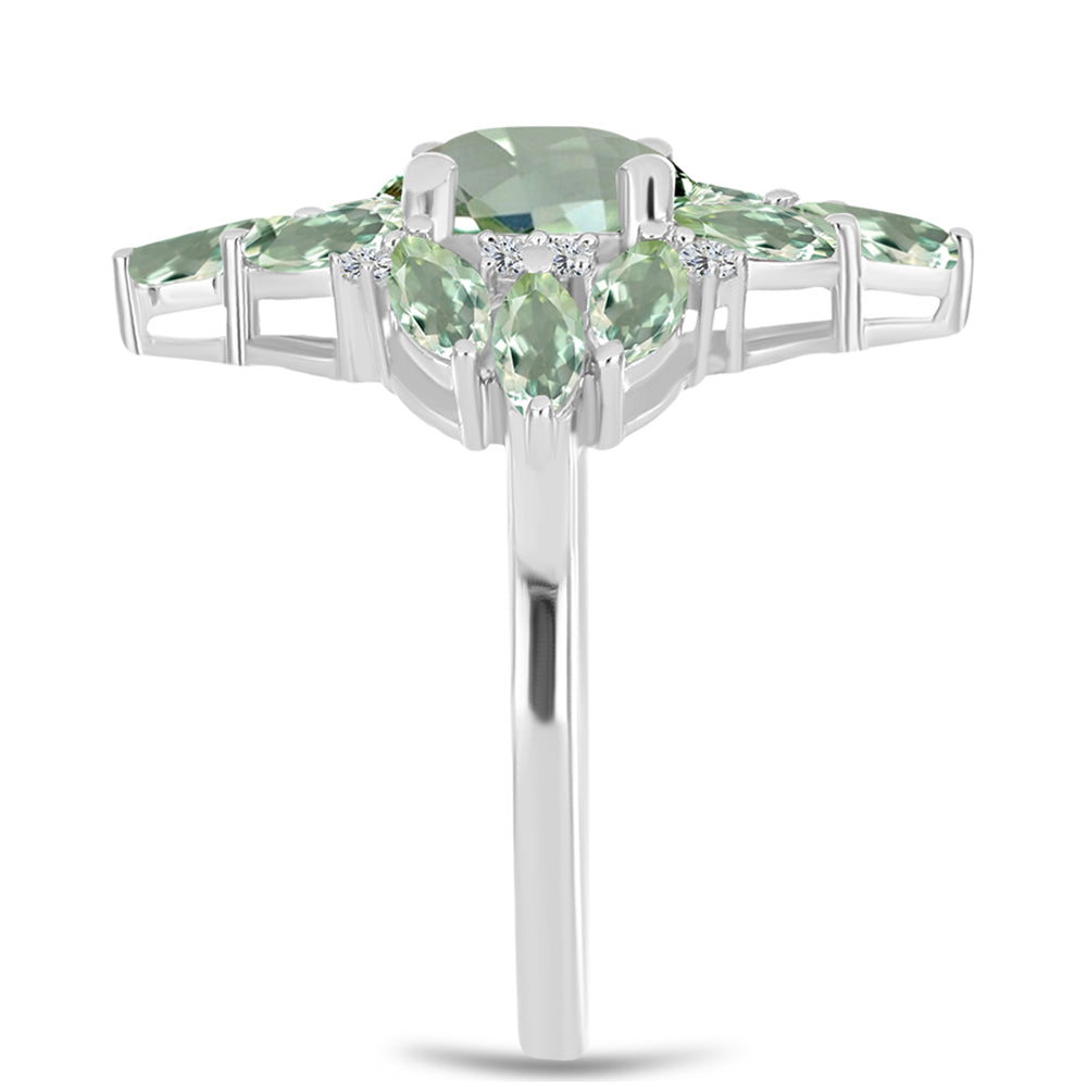 Inel din Argint 925 ( 3.29 grame ) cu Ametist Verde și Topaz Alb 3.52 Carate 4 