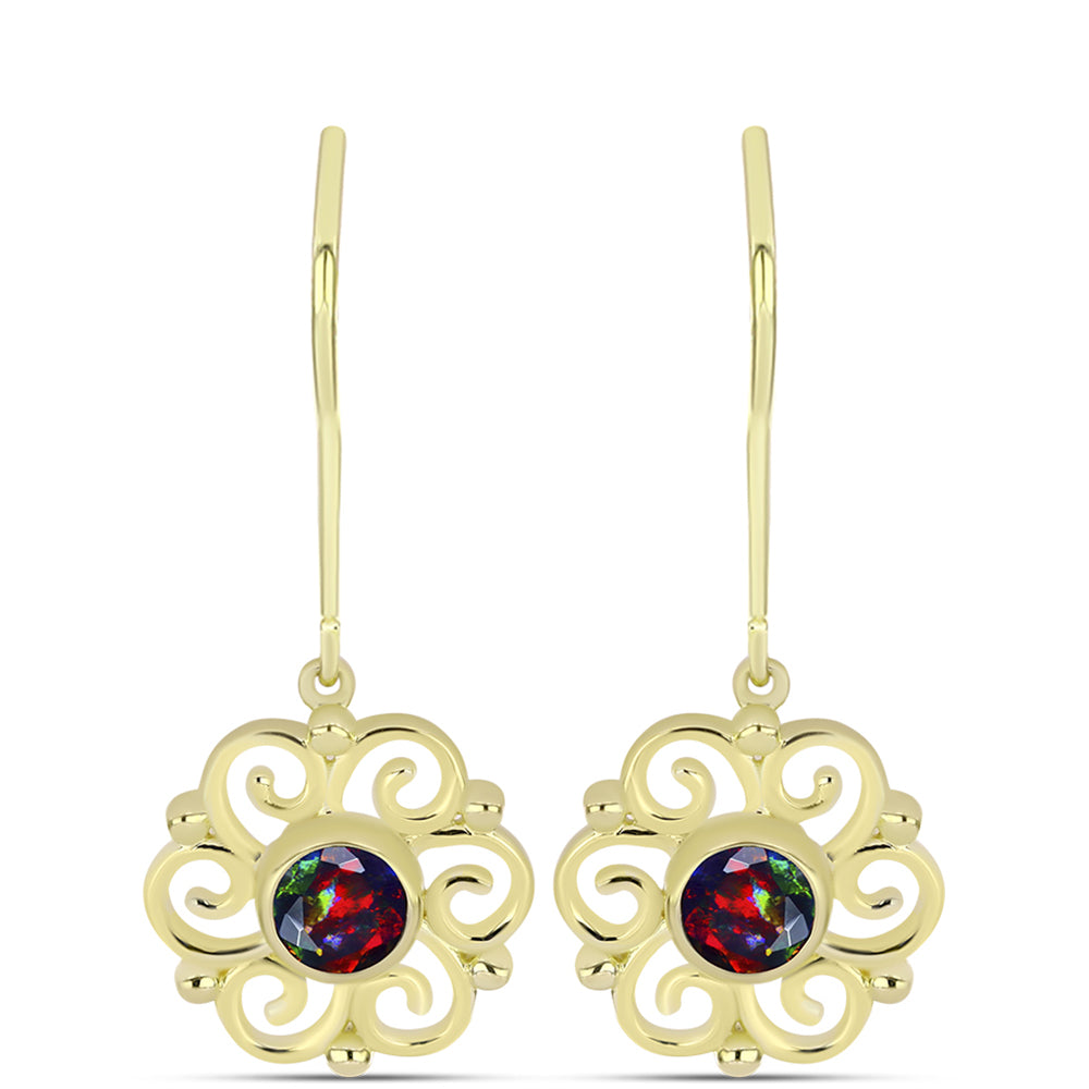 Cercei din Argint 925 Placat cu Aur ( 4.22 grame ) cu Opal Etiopian Negru Lega Dembi 0.68 Carate 1 