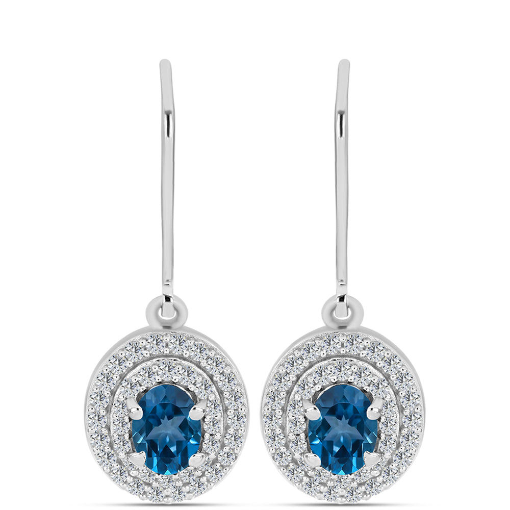 Cercei din Argint 925 ( 3.15 grame ) cu Topaz Albastru ”Londra” și Topaz Alb 1.65 Carate 1 