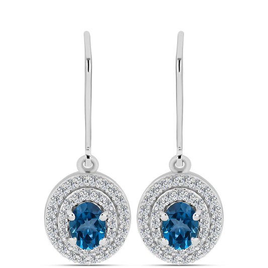 Cercei din Argint 925 ( 3.15 grame ) cu Topaz Albastru ”Londra” și Topaz Alb 1.65 Carate