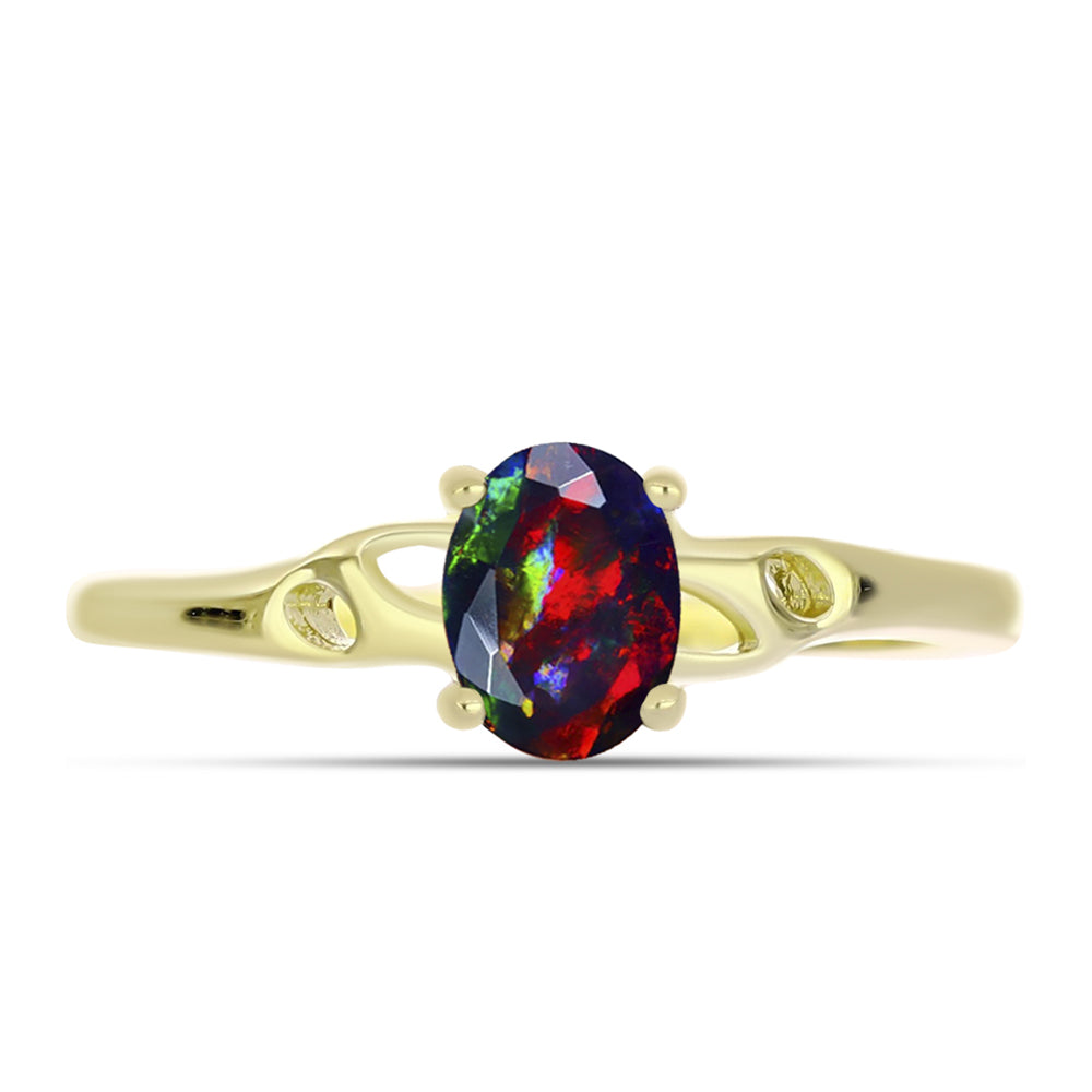 Inel din Argint 925 Placat cu Aur ( 1.92 grame ) cu Opal Etiopian Negru Lega Dembi 0.49 Carate 1 