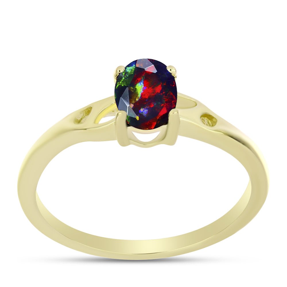 Inel din Argint 925 Placat cu Aur ( 1.92 grame ) cu Opal Etiopian Negru Lega Dembi 0.49 Carate 3 