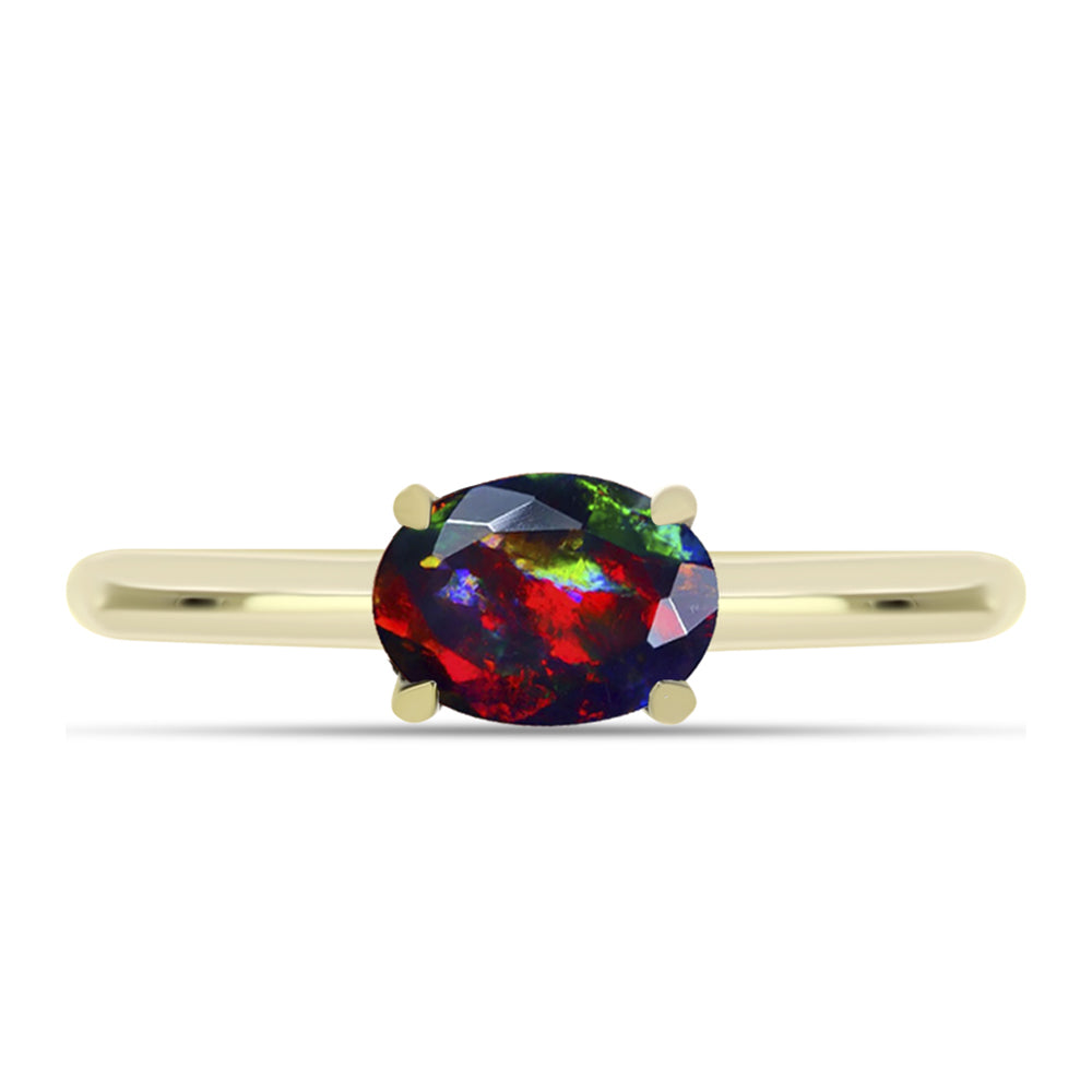 Inel din Argint 925 Placat cu Aur ( 2.03 grame ) cu Opal Etiopian Negru Lega Dembi 0.49 Carate