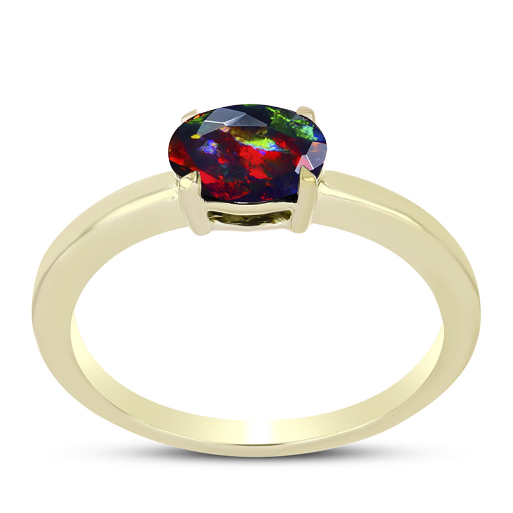 Inel din Argint 925 Placat cu Aur ( 2.03 grame ) cu Opal Etiopian Negru Lega Dembi 0.49 Carate
