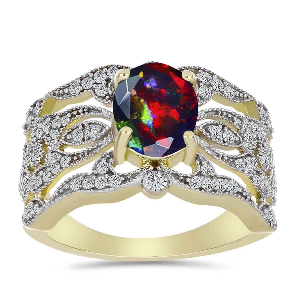 Inel din Argint 925 Placat cu Aur ( 4.55 grame ) cu Opal Etiopian Negru Lega Dembi și Topaz Alb 1.68 Carate 3 