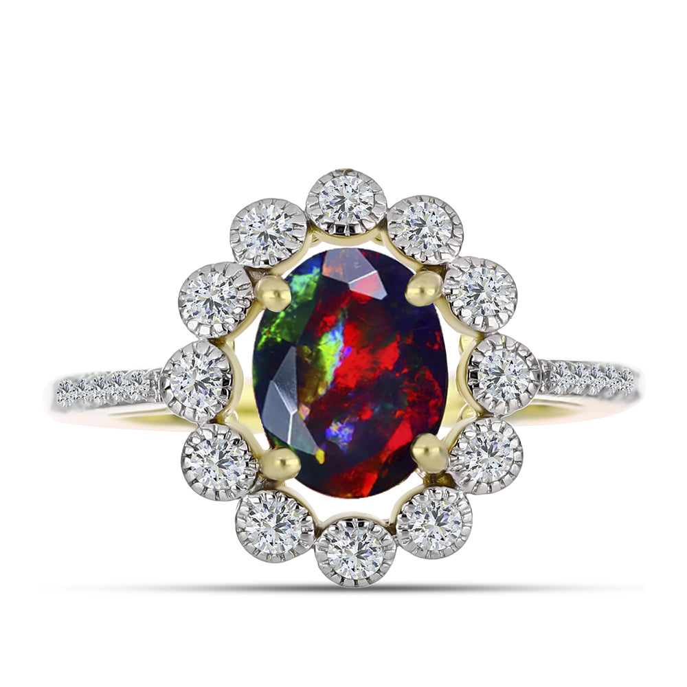 Inel din Argint 925 Placat cu Aur ( 2.82 grame ) cu Opal Etiopian Negru Lega Dembi și Topaz Alb 1.75 Carate