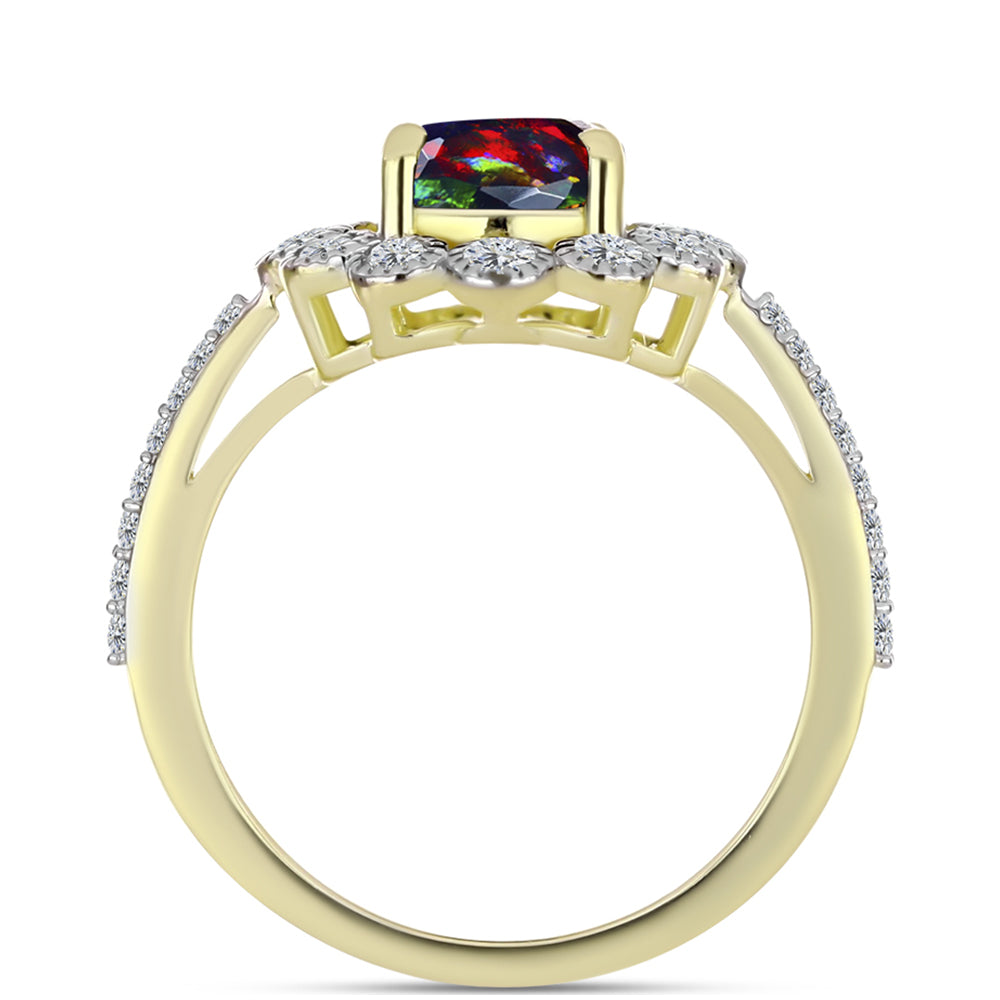 Inel din Argint 925 Placat cu Aur ( 2.82 grame ) cu Opal Etiopian Negru Lega Dembi și Topaz Alb 1.75 Carate 2 