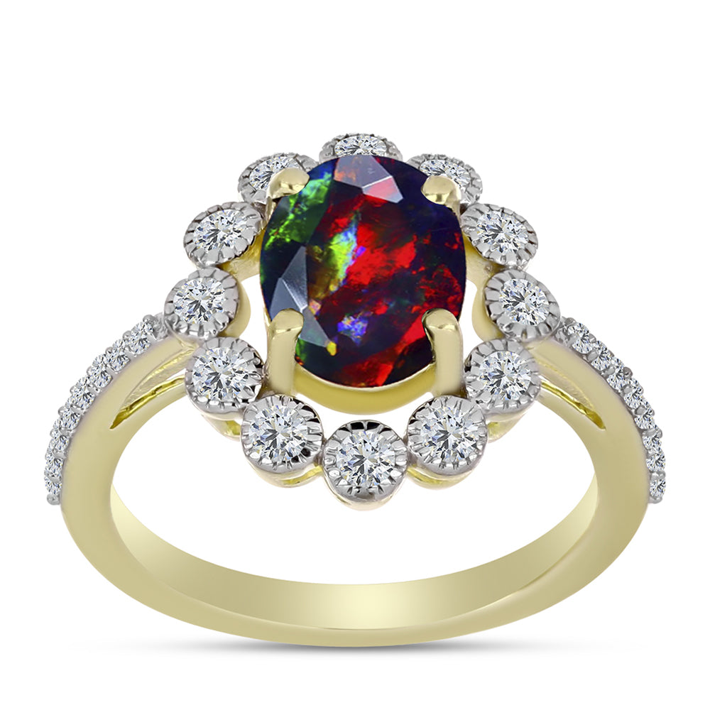 Inel din Argint 925 Placat cu Aur ( 2.82 grame ) cu Opal Etiopian Negru Lega Dembi și Topaz Alb 1.75 Carate