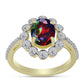 Inel din Argint 925 Placat cu Aur ( 2.82 grame ) cu Opal Etiopian Negru Lega Dembi și Topaz Alb 1.75 Carate