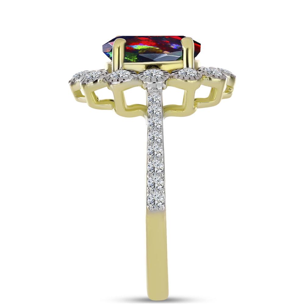 Inel din Argint 925 Placat cu Aur ( 2.82 grame ) cu Opal Etiopian Negru Lega Dembi și Topaz Alb 1.75 Carate 4 