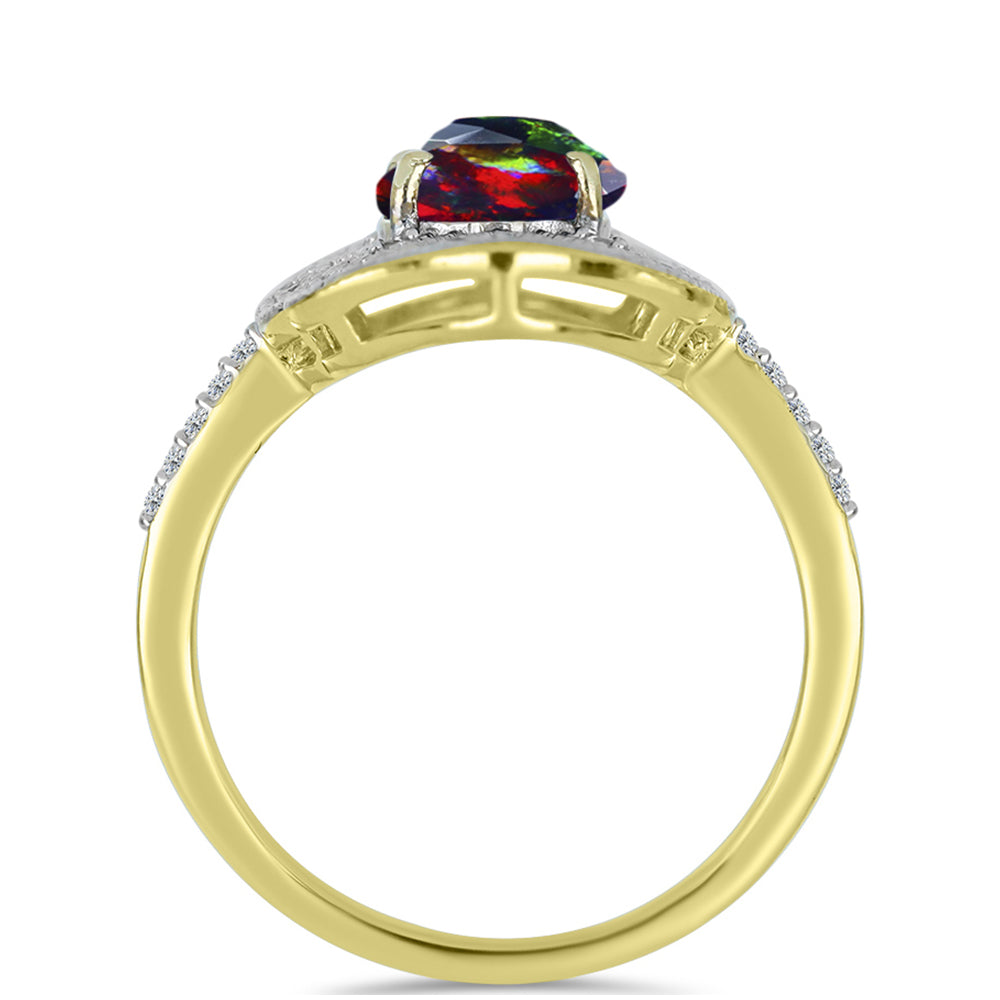 Inel din Argint 925 Placat cu Aur ( 3.98 grame ) cu Opal Etiopian Negru Lega Dembi și Topaz Alb 1.48 Carate 2 