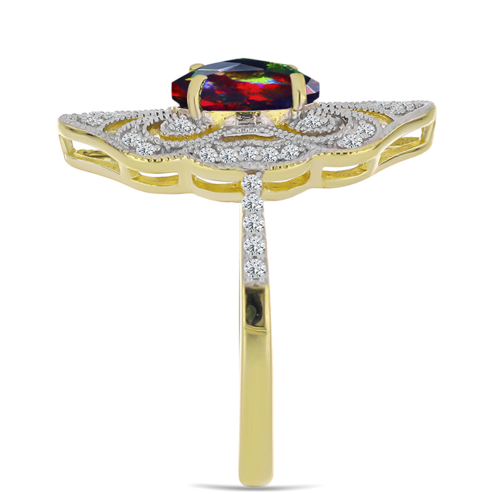 Inel din Argint 925 Placat cu Aur ( 3.98 grame ) cu Opal Etiopian Negru Lega Dembi și Topaz Alb 1.48 Carate