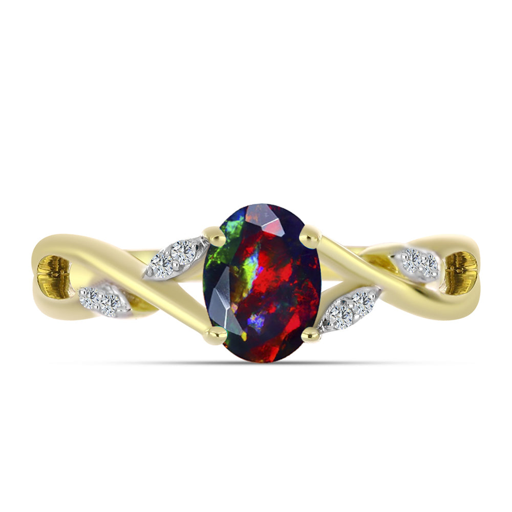 Inel din Argint 925 Placat cu Aur ( 2.76 grame ) cu Opal Etiopian Negru Lega Dembi și Topaz Alb 0.54 Carate