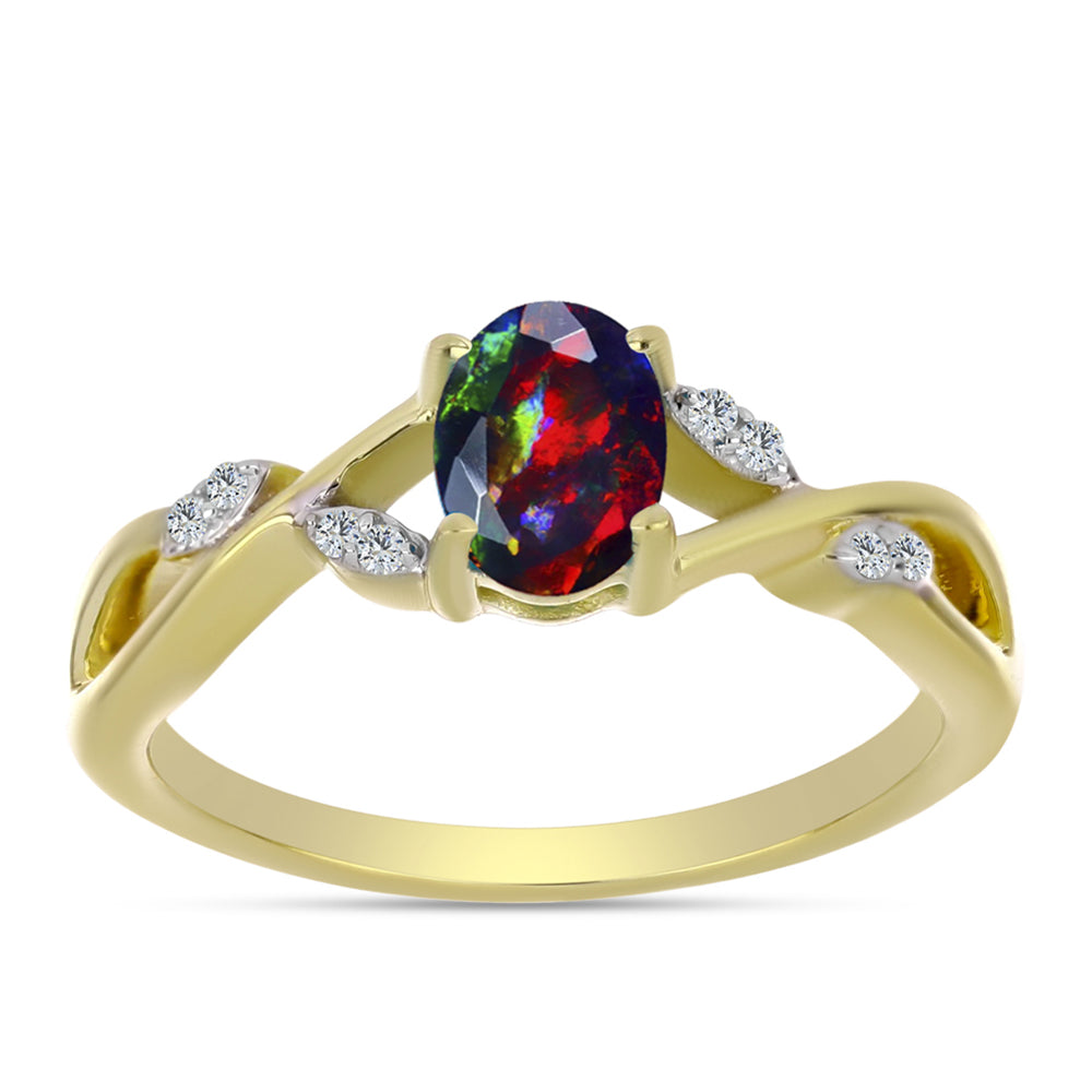 Inel din Argint 925 Placat cu Aur ( 2.76 grame ) cu Opal Etiopian Negru Lega Dembi și Topaz Alb 0.54 Carate 3 