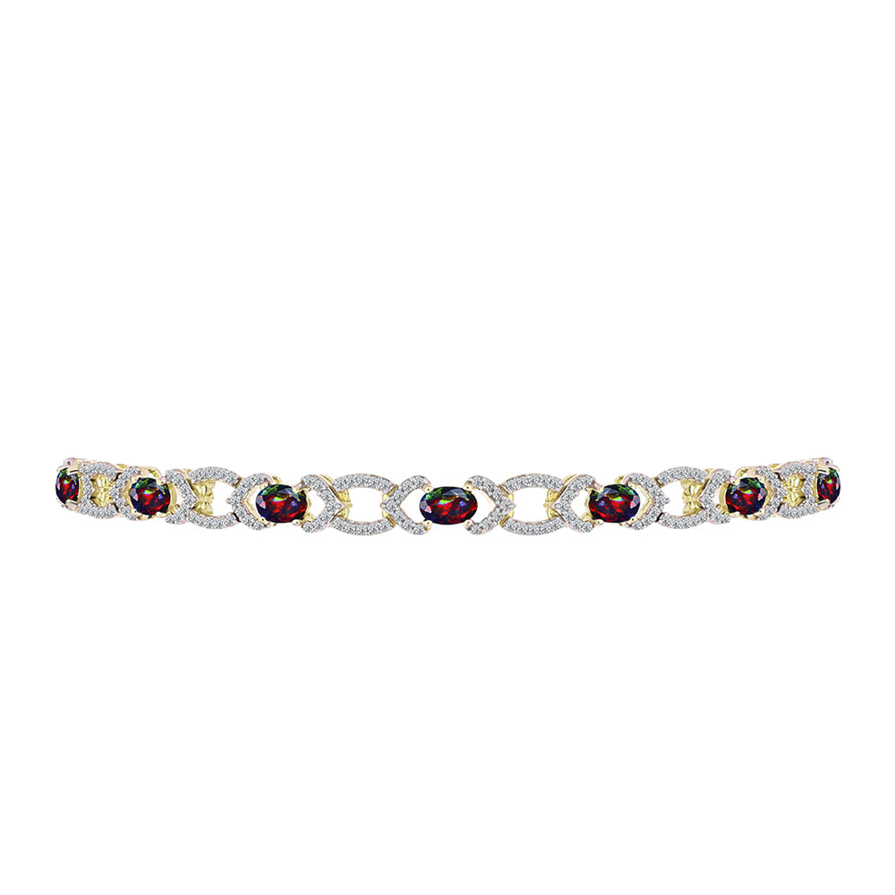 Brățară din Argint 925 Placat cu Aur ( 8.27 grame ) cu Opal Etiopian Negru Lega Dembi și Topaz Alb 2.89 Carate