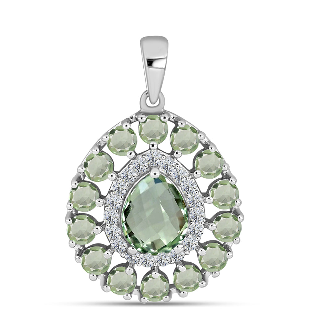 Pandantiv din Argint 925 ( 2.42 grame ) cu Ametist Verde și Topaz Alb 3.37 Carate