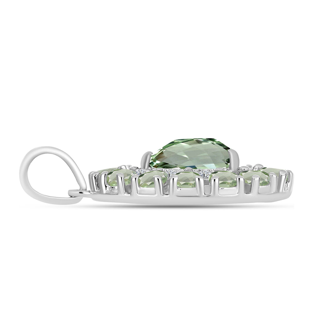 Pandantiv din Argint 925 ( 2.42 grame ) cu Ametist Verde și Topaz Alb 3.37 Carate
