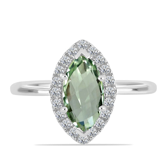 Inel din Argint 925 ( 2.43 grame ) cu Ametist Verde și Topaz Alb 2.11 Carate