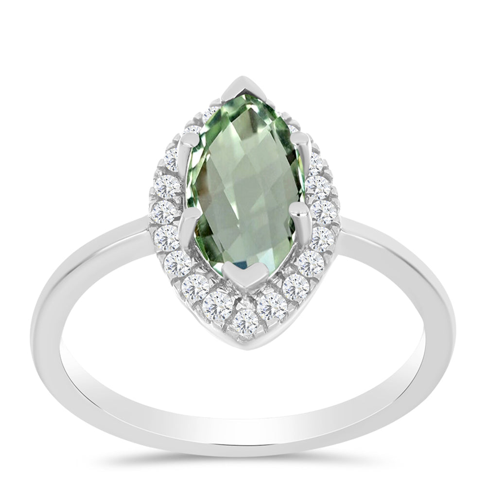 Inel din Argint 925 ( 2.43 grame ) cu Ametist Verde și Topaz Alb 2.11 Carate