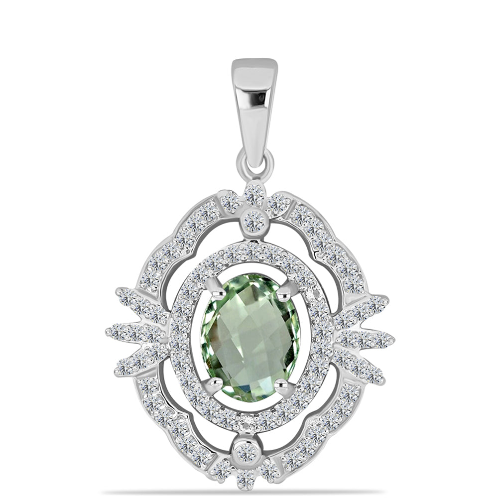 Pandantiv din Argint 925 ( 2.63 grame ) cu Ametist Verde și Topaz Alb 2.33 Carate 1 