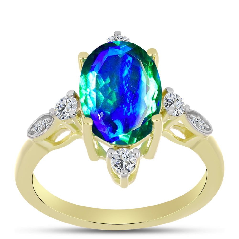 Inel din Argint 925 Placat cu Aur ( 2.7 grame ) cu Cuarț Păun și Topaz Alb 3.42 Carate 3 