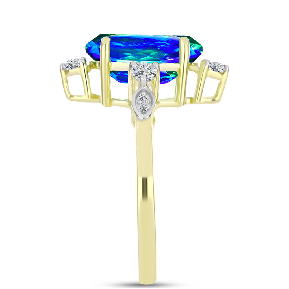Inel din Argint 925 Placat cu Aur ( 2.7 grame ) cu Cuarț Păun și Topaz Alb 3.42 Carate 4 