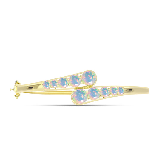 Brățară din Argint 925 Placat cu Aur ( 16.29 grame ) cu Opal Welo și Topaz Alb 3.86 Carate