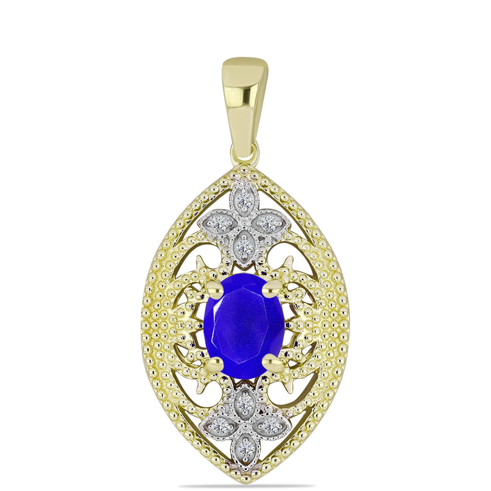Pandantiv din Argint 925 Placat cu Aur ( 2.72 grame ) cu Agat Albastru și Topaz Alb 1.22 Carate 1 