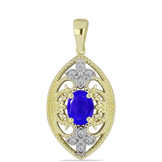 Pandantiv din Argint 925 Placat cu Aur ( 2.72 grame ) cu Agat Albastru și Topaz Alb 1.22 Carate