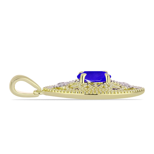 Pandantiv din Argint 925 Placat cu Aur ( 2.72 grame ) cu Agat Albastru și Topaz Alb 1.22 Carate