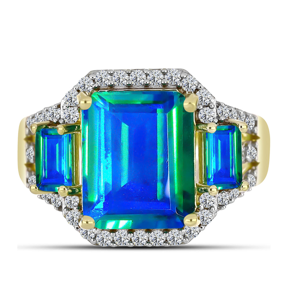 Inel din Argint 925 Placat cu Aur ( 3.94 grame ) cu Cuarț Păun și Topaz Alb 5.24 Carate
