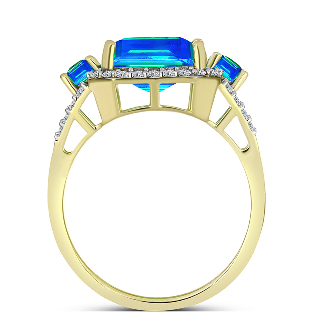 Inel din Argint 925 Placat cu Aur ( 3.94 grame ) cu Cuarț Păun și Topaz Alb 5.24 Carate