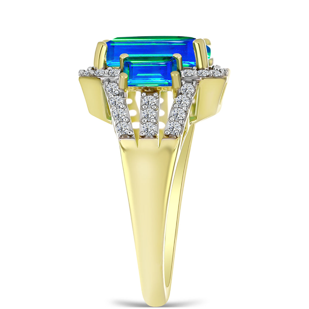 Inel din Argint 925 Placat cu Aur ( 3.94 grame ) cu Cuarț Păun și Topaz Alb 5.24 Carate 4 