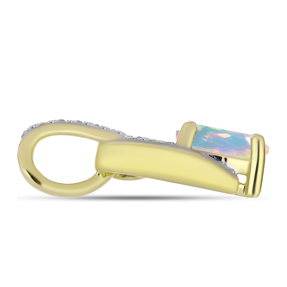 Pandantiv din Argint 925 Placat cu Aur ( 1.44 grame ) cu Opal Welo și Topaz Alb 0.71 Carate 2 