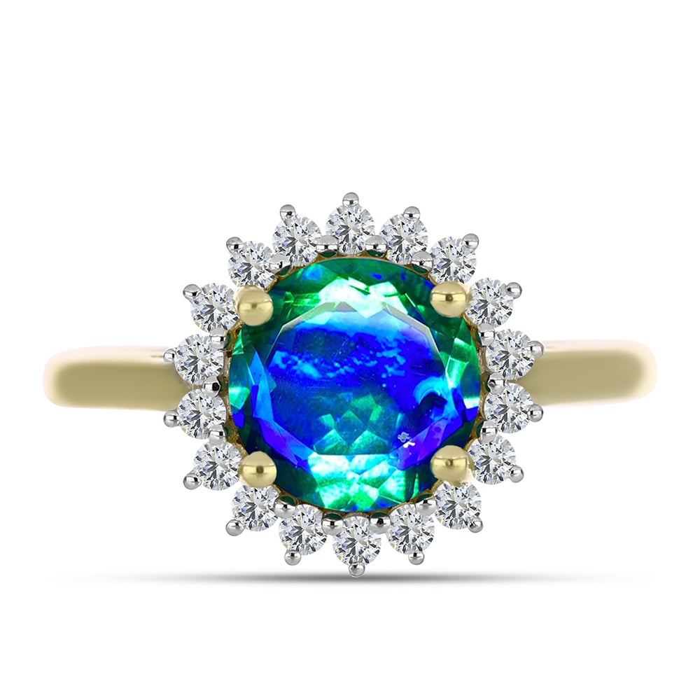 Inel din Argint 925 Placat cu Aur ( 2.99 grame ) cu Cuarț Păun și Topaz Alb 3.12 Carate 1 