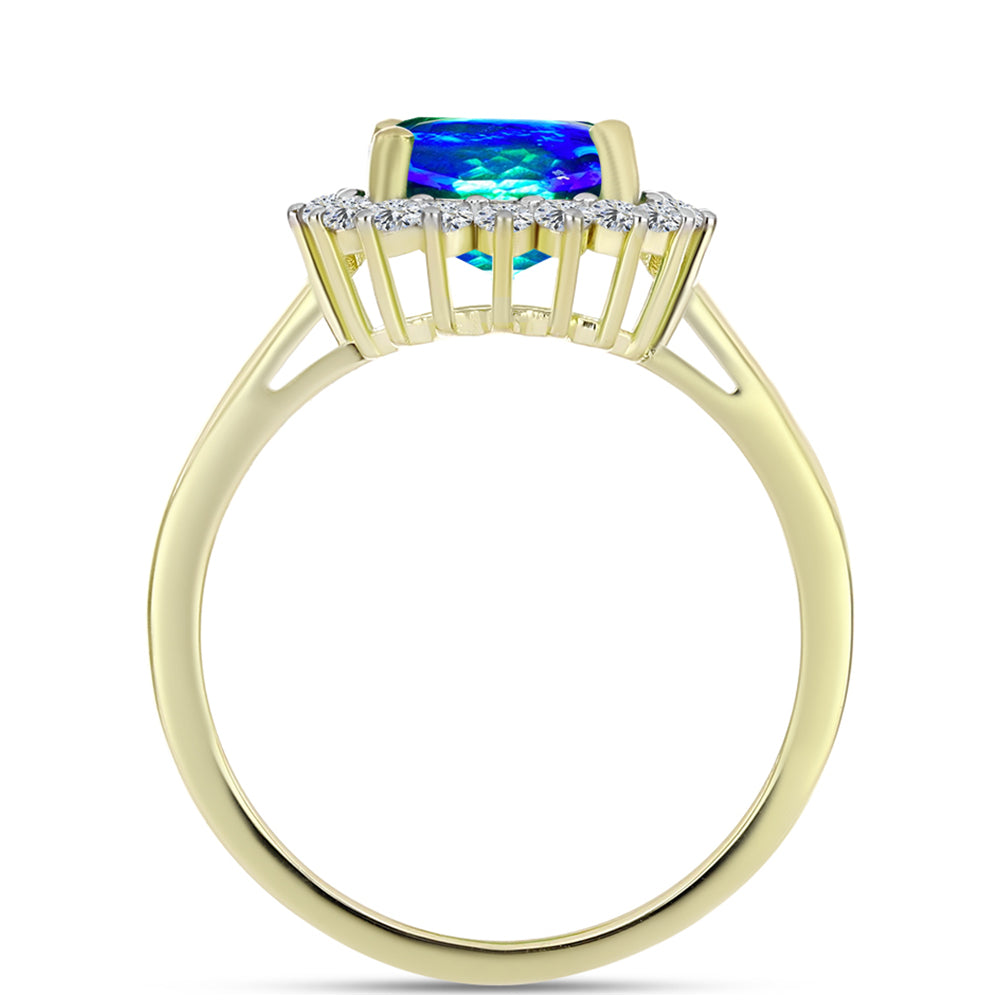 Inel din Argint 925 Placat cu Aur ( 2.99 grame ) cu Cuarț Păun și Topaz Alb 3.12 Carate