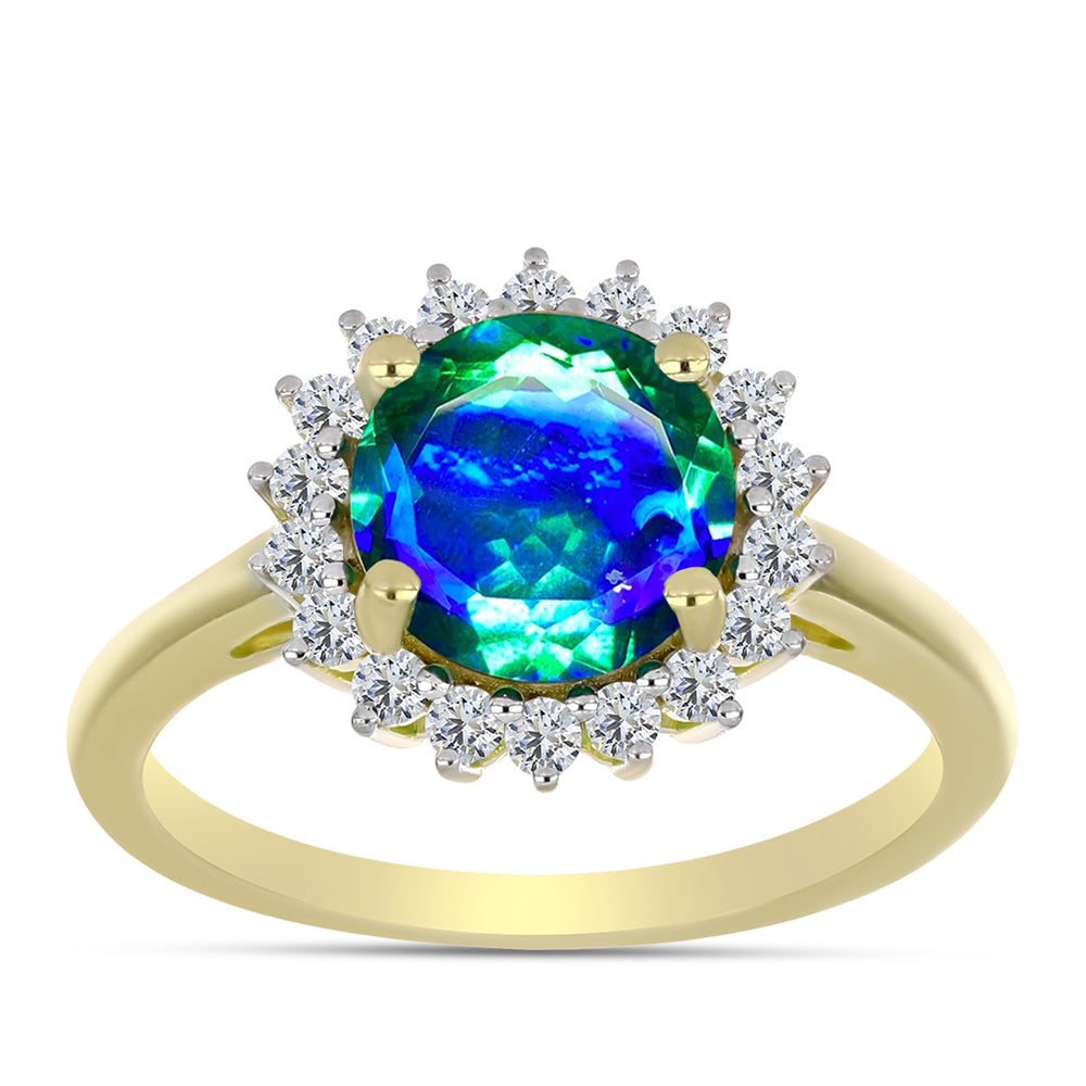 Inel din Argint 925 Placat cu Aur ( 2.99 grame ) cu Cuarț Păun și Topaz Alb 3.12 Carate 3 