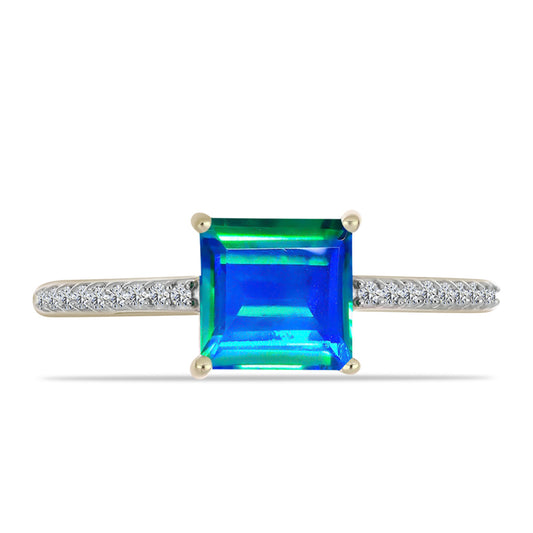Inel din Argint 925 Placat cu Aur ( 1.57 grame ) cu Cuarț Păun și Topaz Alb 1.87 Carate