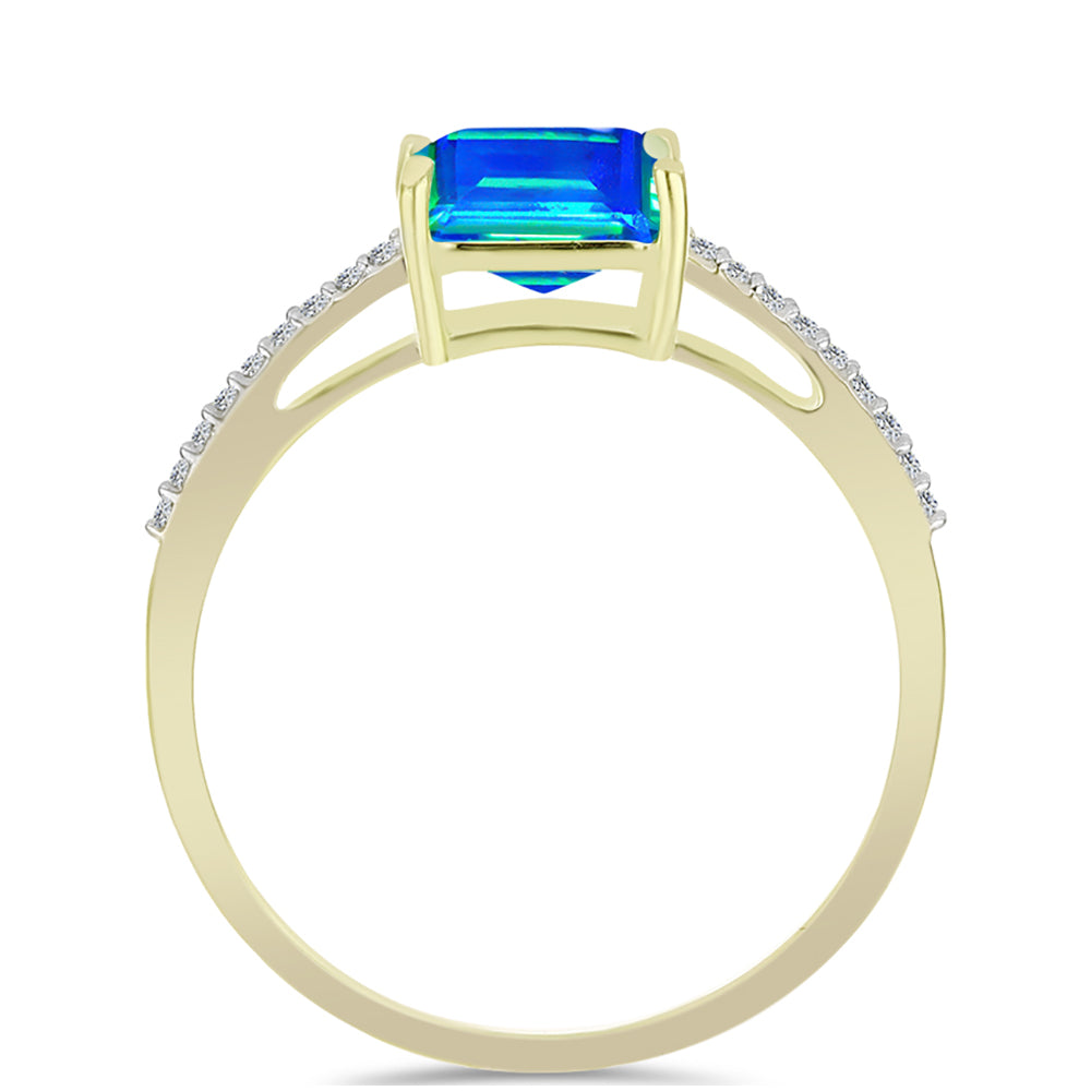 Inel din Argint 925 Placat cu Aur ( 1.57 grame ) cu Cuarț Păun și Topaz Alb 1.87 Carate 2 