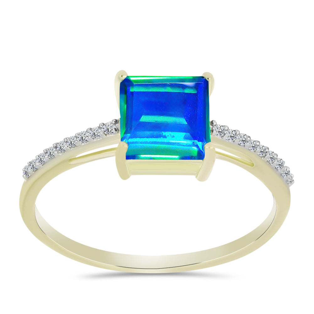 Inel din Argint 925 Placat cu Aur ( 1.57 grame ) cu Cuarț Păun și Topaz Alb 1.87 Carate 3 
